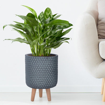 IDEALIST Style Slate Grey Cylinder Planter on Legs, Round Pot