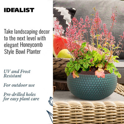 IDEALIST Honeycomb Style Slate Grey Garden Bowl Planter, Outdoor Plant Pot D28 H14 cm, 9L
