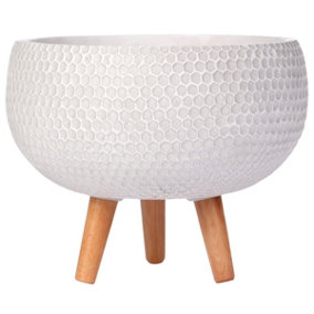 IDEALIST Honeycomb Style White Bowl Planter with Legs, Round Indoor Plant Pot Stand for Indoor Plants D27.5 H25 cm, 7L