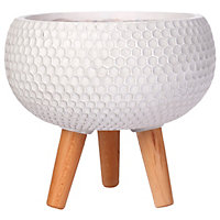 IDEALIST Honeycomb Style White Bowl Planter with Legs, Round Indoor Plant Pot Stand for Indoor Plants D36.5 H29 cm, 16L