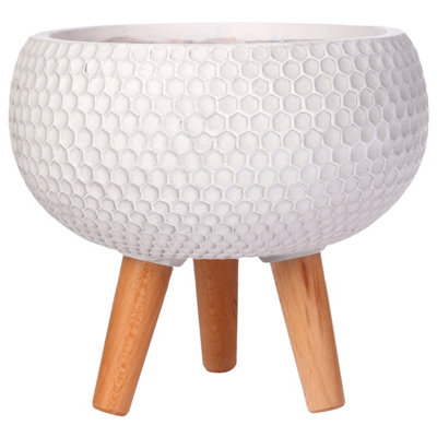 IDEALIST Honeycomb Style White Bowl Planter with Legs, Round Indoor Plant Pot Stand for Indoor Plants D36.5 H29 cm, 16L