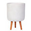IDEALIST Honeycomb Style White Cylinder Planter with Legs, Round Indoor Plant Pot Stand for Indoor Plants D31 H47 cm, 19.8L