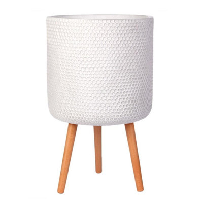 IDEALIST Honeycomb Style White Cylinder Planter with Legs, Round Indoor Plant Pot Stand for Indoor Plants D37.5 H65 cm, 32.7L