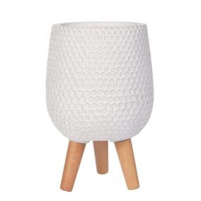 IDEALIST Honeycomb Style White Egg Planter with Legs, Round Indoor Plant Pot Stand for Indoor Plants D32 H43 cm, 21.9L