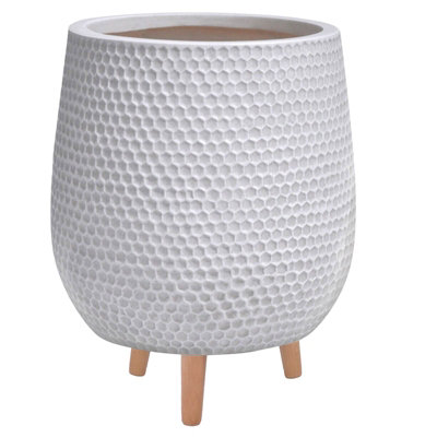 IDEALIST Honeycomb Style White Egg Planter with Legs, Round Indoor Plant Pot Stand for Indoor Plants D44 H55 cm, 59.6L