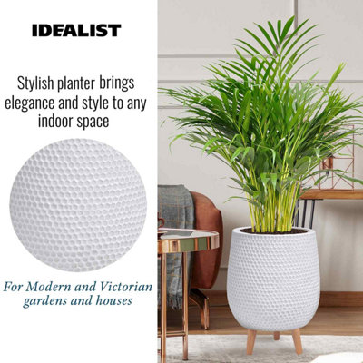 IDEALIST Honeycomb Style White Egg Planter with Legs, Round Indoor Plant Pot Stand for Indoor Plants D44 H55 cm, 59.6L