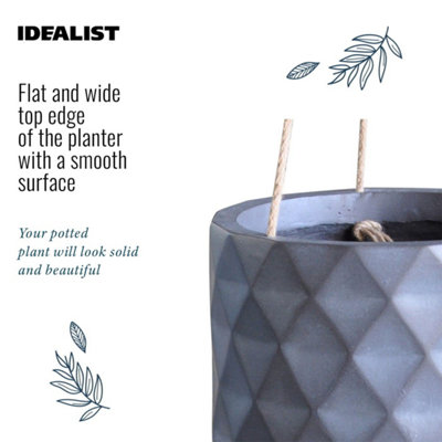 IDEALIST™ Indoor Plant Pot, D13 H17 cm Grey Reinforced Stone Round Planter, Succulent Pot, Hanging Plant Pot