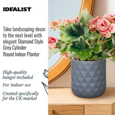 IDEALIST™ Indoor Plant Pot, D13 H17 cm Grey Reinforced Stone Round Planter, Succulent Pot, Hanging Plant Pot