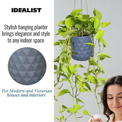 IDEALIST™ Indoor Plant Pot, D13 H17 cm Grey Reinforced Stone Round Planter, Succulent Pot, Hanging Plant Pot