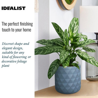 IDEALIST™ Indoor Plant Pot, D13 H17 cm Grey Reinforced Stone Round Planter, Succulent Pot, Hanging Plant Pot