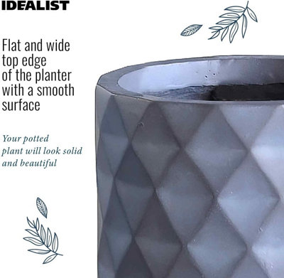 IDEALIST™ Indoor Plant Pot, (Dia) 20cm Grey Reinforced Stone Round Planter Also Can Be Used as Hanging Plant Pot D20 H24 cm