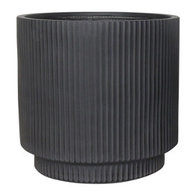 IDEALIST Lite Vertical Ribbed Black Cylinder Outdoor Planter D37 H37 cm, 31.7L