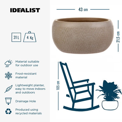 IDEALIST Mesh Style Taupe Bowl Planter Outdoor Plant Pot D43 H21.5 cm, 31L