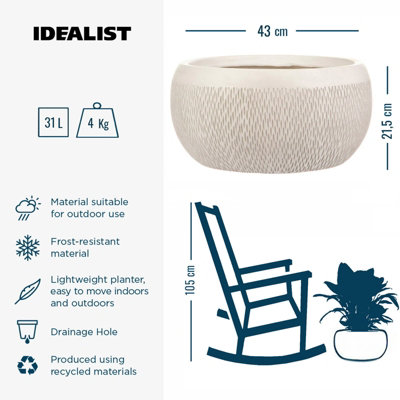 IDEALIST Mesh Style White Bowl Planter Outdoor Plant Pot D43 H21.5 cm, 31L