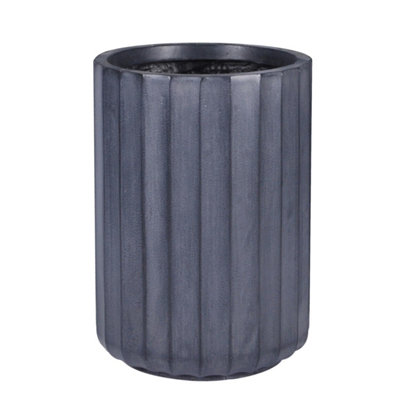 IDEALIST Modern Ribbed Black Cylinder Garden Round Planter, Outdoor ...