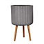 IDEALIST Modern Ribbed Taupe Cylinder Planter with Legs, Round Indoor Plant Pot Stand for Indoor Plants D36 H58 cm, 27.2L