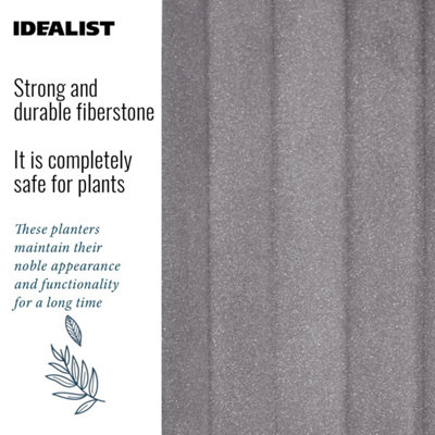 IDEALIST Modern Ribbed Taupe Cylinder Planter with Legs, Round Indoor Plant Pot Stand for Indoor Plants D36 H58 cm, 27.2L