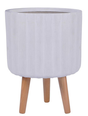 IDEALIST Modern Ribbed White Cylinder Planter on Legs, Round Pot Plant