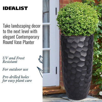 IDEALIST Mosaic Style Black Tall Round Vase Planter Outdoor Plant Pot D41.5 H77 cm, 104L