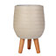 IDEALIST Plaited Style Beige Egg Planter, Round Indoor Plant Pot Stand for Indoor Plants D19 H34 cm, with Inner Top D15,5 cm, 7L