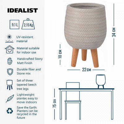 IDEALIST Plaited Style Beige Egg Planter, Round Indoor Plant Pot Stand for Indoor Plants D19 H34 cm, with Inner Top D15,5 cm, 7L