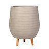 IDEALIST Plaited Style Beige Egg Planter with Legs, Round Indoor Plant Pot Stand for Indoor Plants D44 H55 cm, 60L