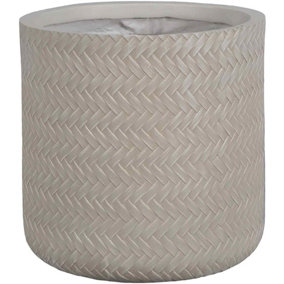 IDEALIST Plaited Style Beige Planter Table, Round Indoor Plant Pot Also Can Be Used as Hanging Planter D24 H24 cm, 10.9L