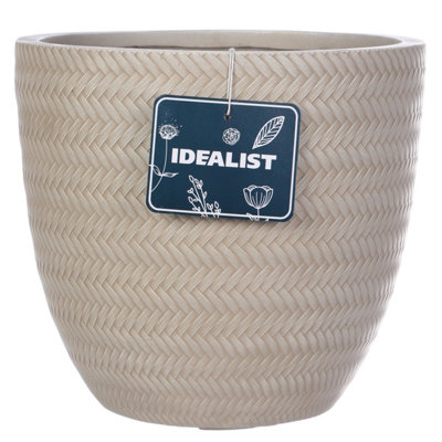 IDEALIST Plaited Style Beige Round Planter Outdoor Plant Pot D37 H34,5