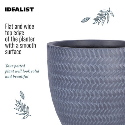 IDEALIST Plaited Style Grey Round Planter Outdoor Plant Pot D24 H23 cm, 10.4L