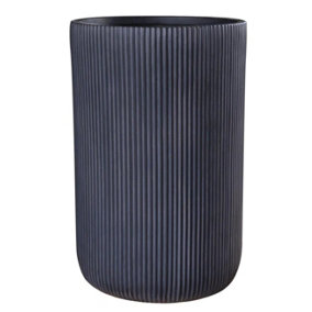 IDEALIST Ribbed Black Cylinder Planter, Outdoor Plant Pot D24.5 H36.5 cm, 17L