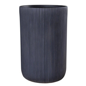 IDEALIST Ribbed Black Cylinder Planter, Outdoor Plant Pot D30.5 H47.5 cm, 35L