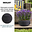 IDEALIST Ribbed Black Light Concrete Garden Bowl Planter, Outdoor Plant Pot D44 H18 cm, 27L