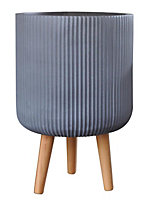 IDEALIST Ribbed Grey Cylinder Planter with Legs, Round Indoor Plant Pot Stand for Indoor Plants D30.5 H46 cm, 18.5L