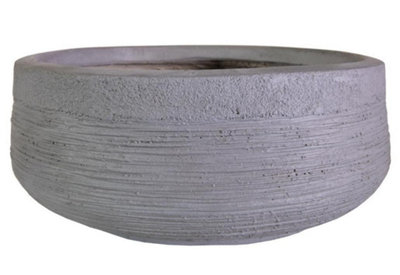 IDEALIST Ribbed Stone Grey Light Concrete Garden Bowl Planter, Outdoor Plant Pot D44 H18 cm, 27L