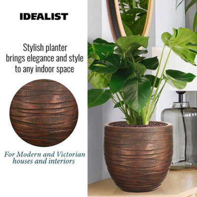 IDEALIST Row Style Bronze Round Planter, Indoor Plant Pot for Indoor Plants D27 H25.5 cm, 14L