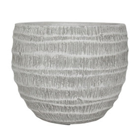 IDEALIST Straw Plaited Style White Washed Ball Planter, Outdoor Plant Pot D29 H22 cm, 10L