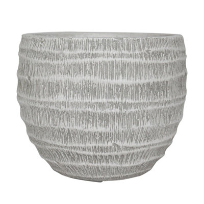 IDEALIST Straw Plaited Style White Washed Ball Planter, Outdoor Plant Pot D37 H29 cm, 24L