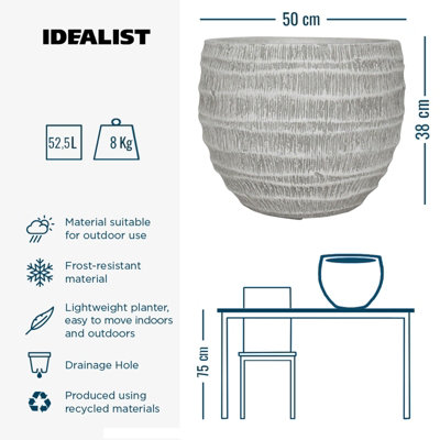 IDEALIST Straw Plaited Style White Washed Ball Planter, Outdoor Plant Pot D50 H38 cm, 52L