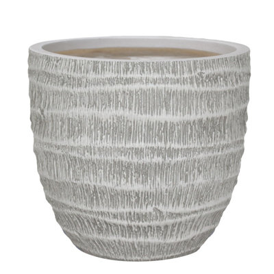 IDEALIST Straw Plaited Style White Washed Egg Garden Round Planter, Outdoor Plant Pot D43.5 H40 cm, 48L