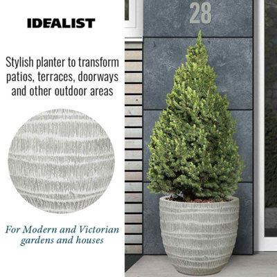 IDEALIST Straw Plaited Style White Washed Egg Garden Round Planter, Outdoor Plant Pot D43.5 H40 cm, 48L