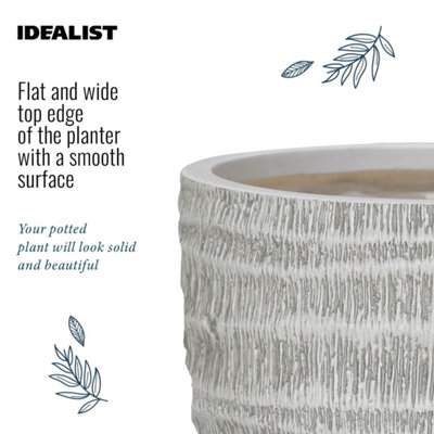 IDEALIST Straw Plaited Style White Washed Egg Garden Round Planter, Outdoor Plant Pot D43.5 H40 cm, 48L