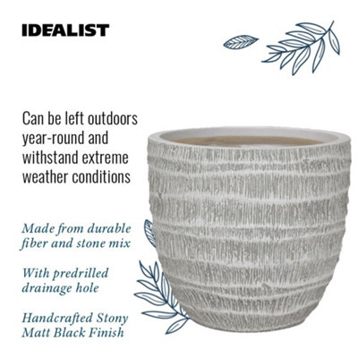 IDEALIST Straw Plaited Style White Washed Egg Garden Round Planter, Outdoor Plant Pot D43.5 H40 cm, 48L