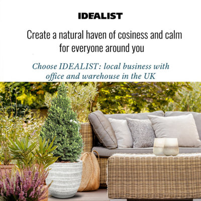 IDEALIST Straw Plaited Style White Washed Egg Garden Round Planter, Outdoor Plant Pot D43.5 H40 cm, 48L