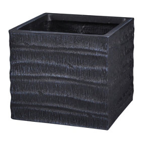 IDEALIST Straw Ribbed Black Vintage Style Square Outdoor Planter H22 L24 W24 cm, 9.7L
