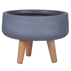 IDEALIST Striped Grey Tray Round Planter with Legs, Round Indoor Plant Pot Stand for Indoor Plants D29.5 H22 cm, 5.9L