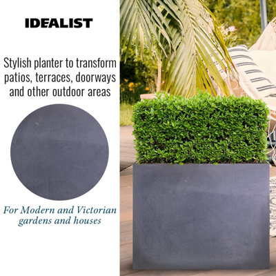IDEALIST Tall Trough Garden Planter, Faux Lead Dark Grey Light Concrete Outdoor Large Plant Pot H40 L50 W20 cm, 40L