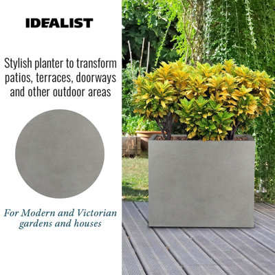 IDEALIST Tall Trough Garden Planter, Grey Light Concrete Outdoor Large Plant Pot H40 L50 W20 cm, 40L