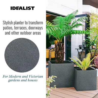 IDEALIST Textured Concrete Effect Flower Box Square Garden Planter, Grey Outdoor Large Plant Pot W39.5 H40 L39.5 cm, 62.4L