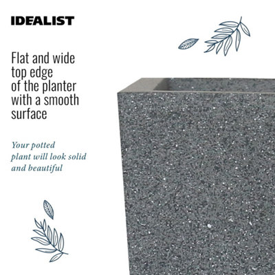 IDEALIST Textured Concrete Effect Garden Tall Grey Planter, Outdoor Plant Pot with Tapered Shape W18.5 H39 L18.5 cm, 13L