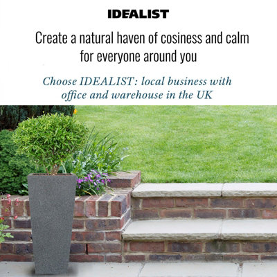 IDEALIST Textured Concrete Effect Garden Tall Grey Planter, Outdoor Plant Pot with Tapered Shape W24.5 H51 L24.5 cm, 31L